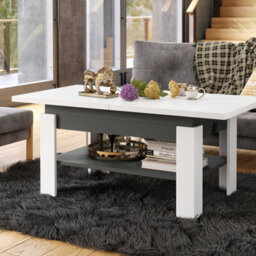 Heze Furniture Runa 2 In 1 Extending Coffee / Dining Table 130-170Cm - White / Anthracite - thumbnail 2
