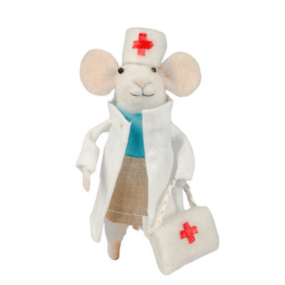 Originals International Ltd Originals Felt Nurse Mouse Hanging Christmas Decoration - Small Felt Nurse Ornament 12.2 X 5.5 Cm, White