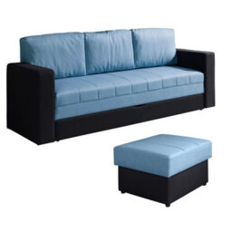 Calabrini Sofa Bed Set With Pouffe Underseat Storage And Sprung Seat Black With Blue - thumbnail 2