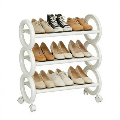 3-Tier Rolling Shoe Rack With Wheels Circular Metal White - image 1