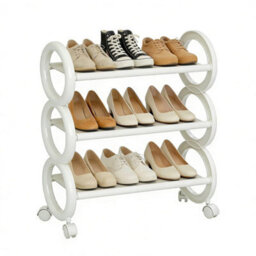 3-Tier Rolling Shoe Rack With Wheels Circular Metal White