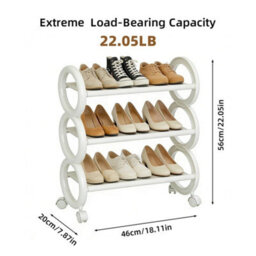 3-Tier Rolling Shoe Rack With Wheels Circular Metal White - thumbnail 2