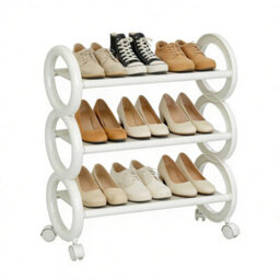 3-Tier Rolling Shoe Rack With Wheels Circular Metal White - thumbnail 7