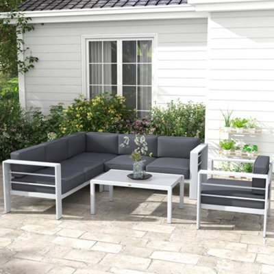 Outsunny 5 Pcs Garden Sofa Set W/ Cushions, Aluminium Furniture Sets, Grey - image 1