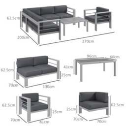 Outsunny 5 Pcs Garden Sofa Set W/ Cushions, Aluminium Furniture Sets, Grey - thumbnail 3