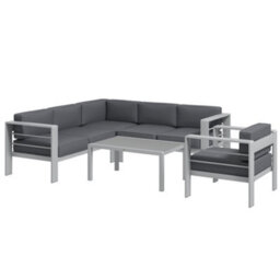 Outsunny 5 Pcs Garden Sofa Set W/ Cushions, Aluminium Furniture Sets, Grey - thumbnail 2
