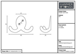 Hammer and Tongs Hammer & Tongs Double Coat Hook - W50mm X H35mm - Brass - thumbnail 4