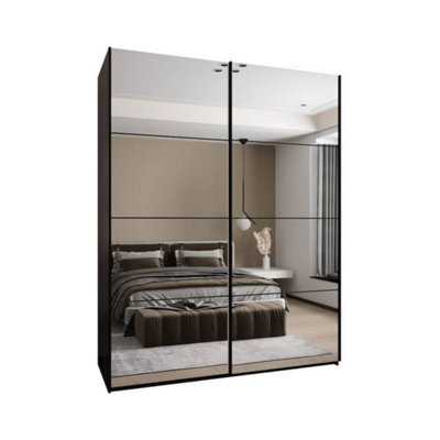 Arte Trosa Ii Black Mirrored Sliding Door Wardrobe W2000mm H2450mm D640mm With Black Steel Handles - image 1