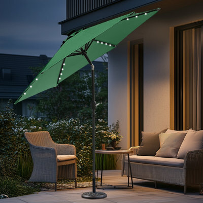 Sundaze Green 2.5M Round Garden Parasol Umbrella Outdoor Patio Solar Led Lights Crank Tilt With Base - image 1