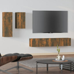 Berkfield 4 Piece Tv Cabinet Set Smoked Oak Engineered Wood - thumbnail 1