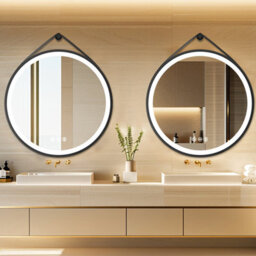 Luvodi Round 700mm Led Lighted Bathroom Mirror Anti-Fog Dimmable With Leather Belt(Non Removable)