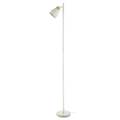 Happy Homewares Muted Dove Grey Scandinavian Designed Floor Lamp With Wooden Trim - image 1