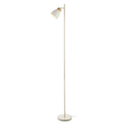 Happy Homewares Muted Dove Grey Scandinavian Designed Floor Lamp With Wooden Trim - thumbnail 2