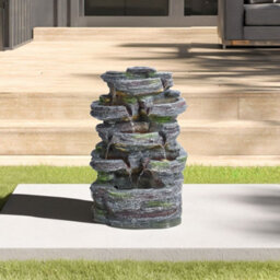 Living And Home Grey Faux Rock Solar-Powered Resin Garden Water Fountain Water Feature With Led Lights 46Cm H - thumbnail 3