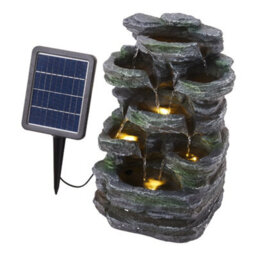 Living And Home Grey Faux Rock Solar-Powered Resin Garden Water Fountain Water Feature With Led Lights 46Cm H - thumbnail 4