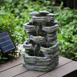 Living And Home Grey Faux Rock Solar-Powered Resin Garden Water Fountain Water Feature With Led Lights 46Cm H