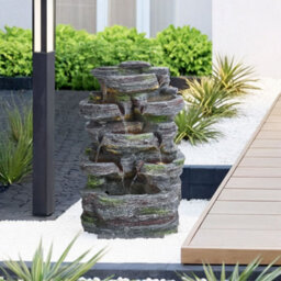 Living And Home Grey Faux Rock Solar-Powered Resin Garden Water Fountain Water Feature With Led Lights 46Cm H - thumbnail 2