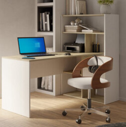 FurniComp LTD Furnicomp Faro 1 Door White And Oak Corner Office Desk With Bookcase