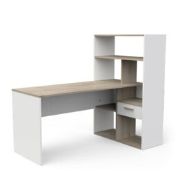 FurniComp LTD Furnicomp Faro 1 Door White And Oak Corner Office Desk With Bookcase - thumbnail 2