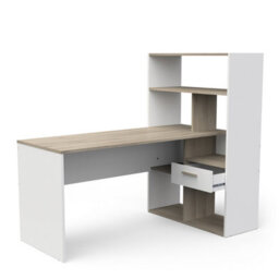 FurniComp LTD Furnicomp Faro 1 Door White And Oak Corner Office Desk With Bookcase - thumbnail 5