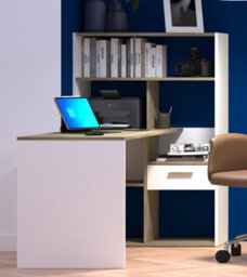FurniComp LTD Furnicomp Faro 1 Door White And Oak Corner Office Desk With Bookcase - thumbnail 7