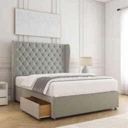 Bsspoke Amelia Divan Bed Set Silver Plush Velvet With 54Inch Wingedback Headboard & 2 Drawers Footend No Mattress In All Sizes - thumbnail 1