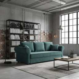 Olimpia Corduroy Sofa Bed With Storage Dl Pull Out Sleeping Function Freestanding Back 234X92X92Cm Green - thumbnail 2