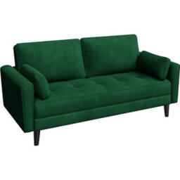 Yaheetech Velvet Fabric Upholstered 2 Seater Sofa Couch With 2 Pillows Green - thumbnail 2