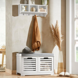 Shoe Storage Bench Shoe Cabinet With Seat Cushion And 2 Drawers Wooden Storage Unit Hallway Organiser,sobuy Fsr23-K-W,white - thumbnail 2