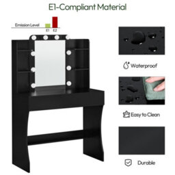 Yaheetech Black Tempered Glass Mirror Dressing Table With 10 Led Lights And Drawer - thumbnail 5