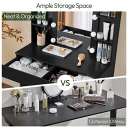 Yaheetech Black Tempered Glass Mirror Dressing Table With 10 Led Lights And Drawer - thumbnail 4