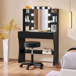 Yaheetech Black Tempered Glass Mirror Dressing Table With 10 Led Lights And Drawer - thumbnail 6