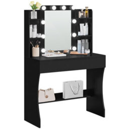 Yaheetech Black Tempered Glass Mirror Dressing Table With 10 Led Lights And Drawer - thumbnail 2