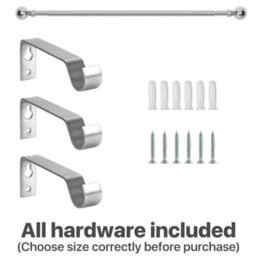Ameha Curtain Metal Pole Extendable Curtain Rod,60mm Finials, Ring,brackets And Fitting Set (120-210Cm, 48''- 84'',chrome) - thumbnail 4