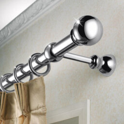 Ameha Curtain Metal Pole Extendable Curtain Rod,60mm Finials, Ring,brackets And Fitting Set (120-210Cm, 48''- 84'',chrome) - thumbnail 2