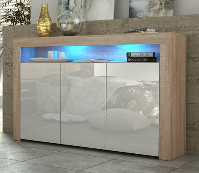 Aether Sideboard 155Cm Oak & White With High Gloss Doors And Led Lighting - Creative Furniture - image 1