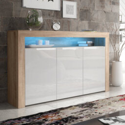 Aether Sideboard 155Cm Oak & White With High Gloss Doors And Led Lighting - Creative Furniture - thumbnail 5