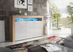 Aether Sideboard 155Cm Oak & White With High Gloss Doors And Led Lighting - Creative Furniture - thumbnail 6