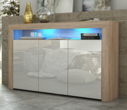 Aether Sideboard 155Cm Oak & White With High Gloss Doors And Led Lighting - Creative Furniture - thumbnail 1