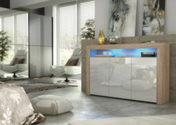 Aether Sideboard 155Cm Oak & White With High Gloss Doors And Led Lighting - Creative Furniture - thumbnail 2