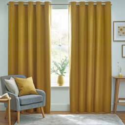 furn. Furn Dawn Textured Blackout Eyelet Curtain Pair Mustard (W)117Cm X (D)137Cm