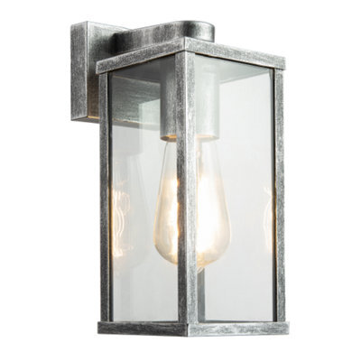 Happy Homewares Traditional Black Silver Outdoor Lantern Wall Light Fitting With Glass Sides - image 1