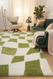 The Rugs Joli Green And White Chequered Rug Soft Dense Pile Easy To Clean And Pet Friendly For Living Rooms And Bedrooms - thumbnail 4