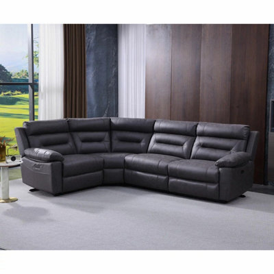 Xample Lucca Grey Fabric Power Reclining Corner Sofa 2 Recliners Usb Charging Ports Modern Comfortable Living Room Sofa Set - image 1
