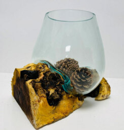 My Square Mile Molten Glass Display Bowl On Wood Root Stand Glass Rustic Ornament Sculpture Key Sweet Display Dish (Large) - thumbnail 2