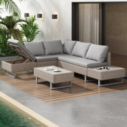 Btm Mixed Khaki Rattan Garden Furniture Outdoor Corner Sofa Set With Coffee Table Anti Uv Cushions Removable Covers - thumbnail 1