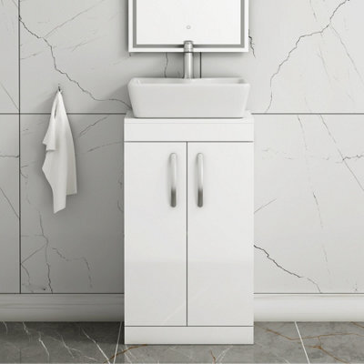 Royal Bathrooms 500mm Floor Standing Vanity Unit 2 Door Gloss White & Countertop Basin - Cube - image 1