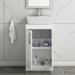 Royal Bathrooms 500mm Floor Standing Vanity Unit 2 Door Gloss White & Countertop Basin - Cube - thumbnail 3