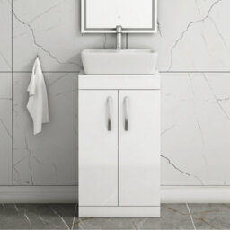 Royal Bathrooms 500mm Floor Standing Vanity Unit 2 Door Gloss White & Countertop Basin - Cube - thumbnail 1