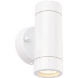 Up & Down Twin Outdoor Ip44 Wall Light - 2 X 7W Gu10 Led - Gloss White & Glass